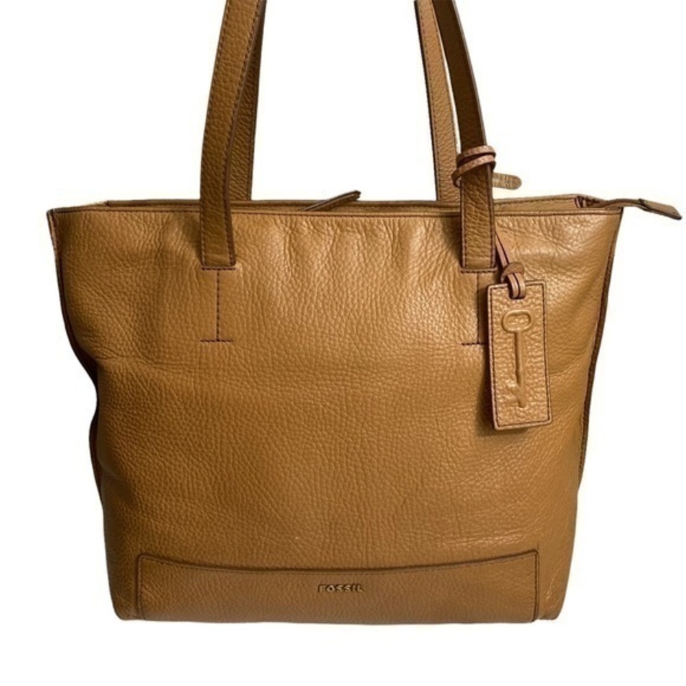 Fossil light brown leather tote bag